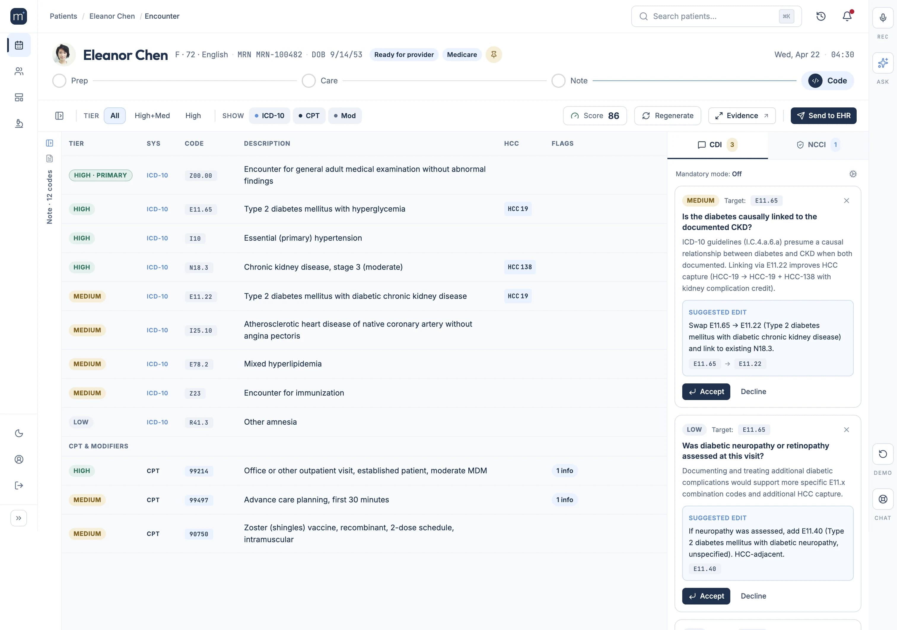 Smart Close validating documentation and coding after the visit